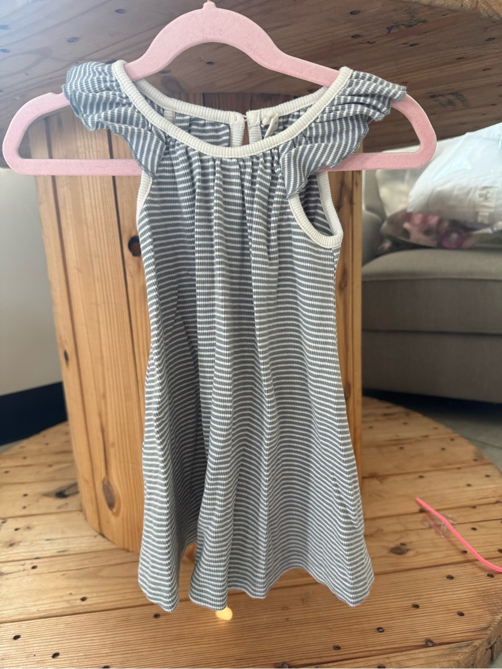 Quincy Mae Gray & White Striped Ruffle Tank Dress Top